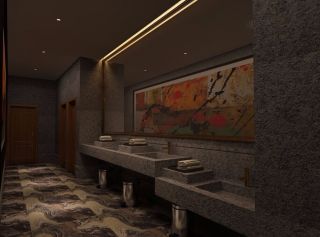 中式风格酒楼卫生间洗手池设计效果图