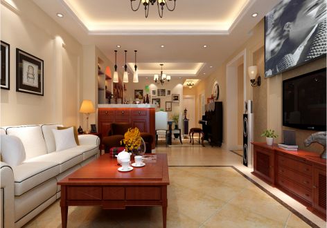 珠江绿洲144平米三居室新中式风格装修案例