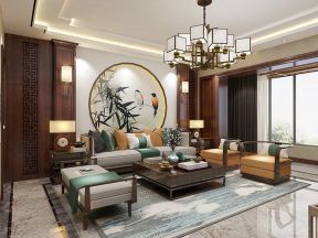 新中式风格160平四居室客厅背景墙装修效果图