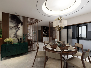 新中式风格120平三居室餐厅装修效果图