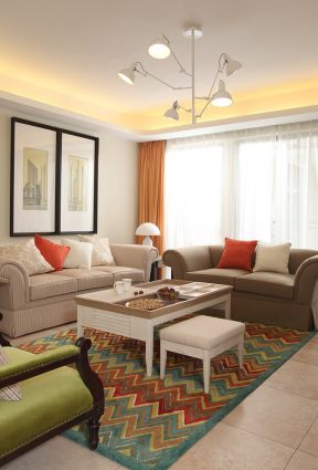 美式风格110平米三居室客厅沙发装修效果图