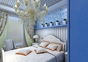 地中海风格112平米三居室卧室床头装修效果图