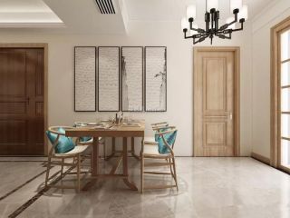 三居140平新中式风格餐厅原木系桌椅效果图片
