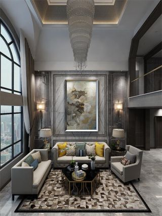 220平米跃层现代中式风格客厅装修设计效果图