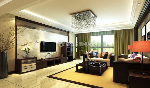 中式风格170平米四居室客厅窗帘装修效果图