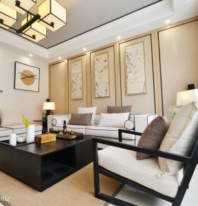中式风格100平米三居室沙发背景墙装修效果图
