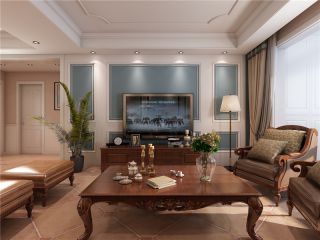 美式风格130平三居室客厅电视墙装修效果图