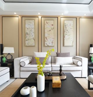 中式风格100平米三居室客厅装饰画效果图