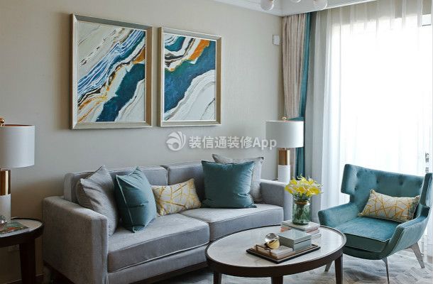 三居100平现代简约风格客厅沙发设计图