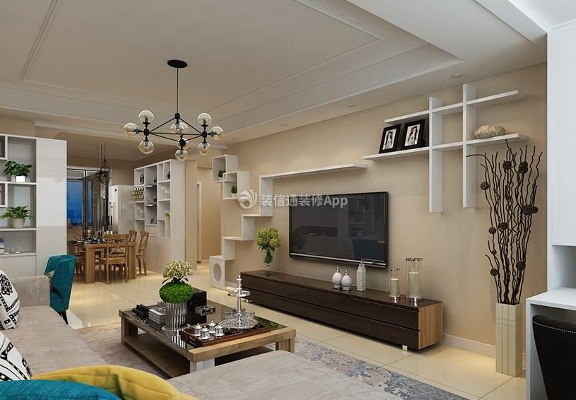 三居130平现代风格客厅茶几沙发装修效果图