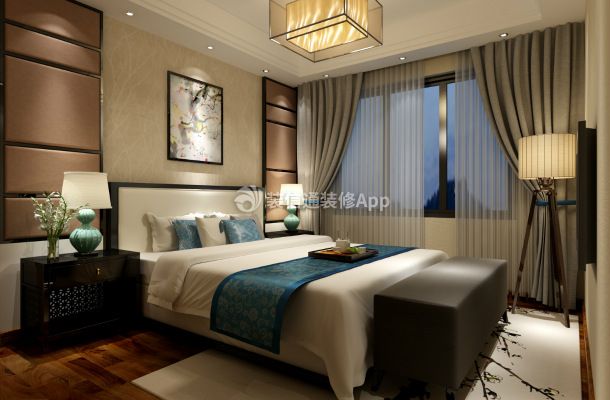 中式风格101平米三居室卧室床头灯装修效果图