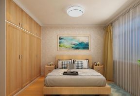 三居130平现代风格卧室原木系衣柜面板装潢设计图