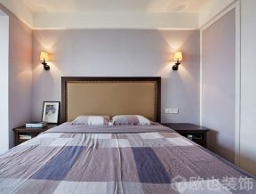 两居87平现代风格卧室床头壁灯效果图片