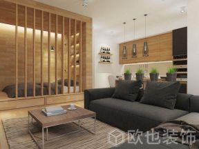 三居102平日式风格客厅卧室隔断设计图
