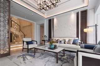 新中式风格238平米复式客厅沙发墙面装修效果图