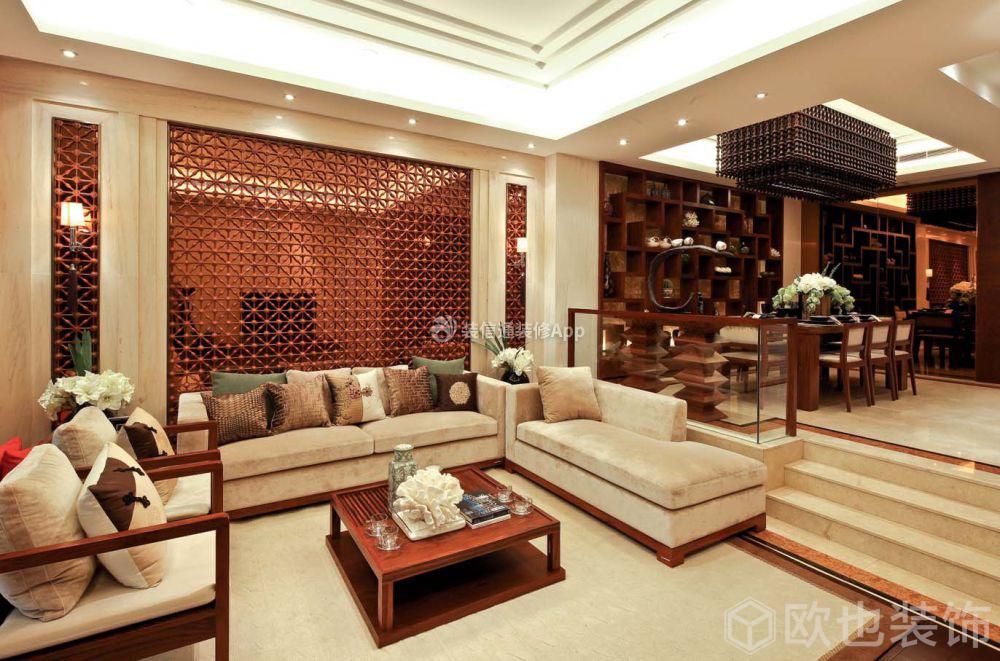 四居186平中式风格客厅沙发背景墙装修效果图