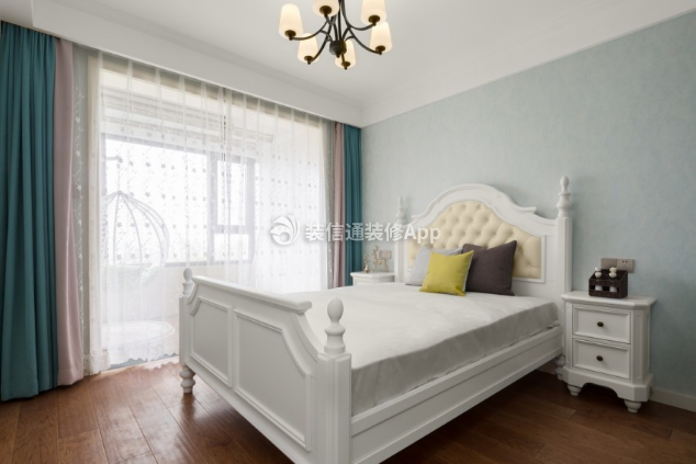 110平米三室两厅美式风格卧室窗帘设计图片