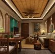 60平小户型东南亚风格客厅木质吊顶设计图片