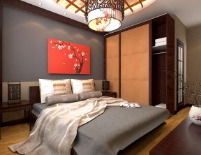 中式风格96平米三居室卧室床装修效果图
