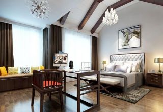 310平中式风格别墅卧室木质吊顶设计图