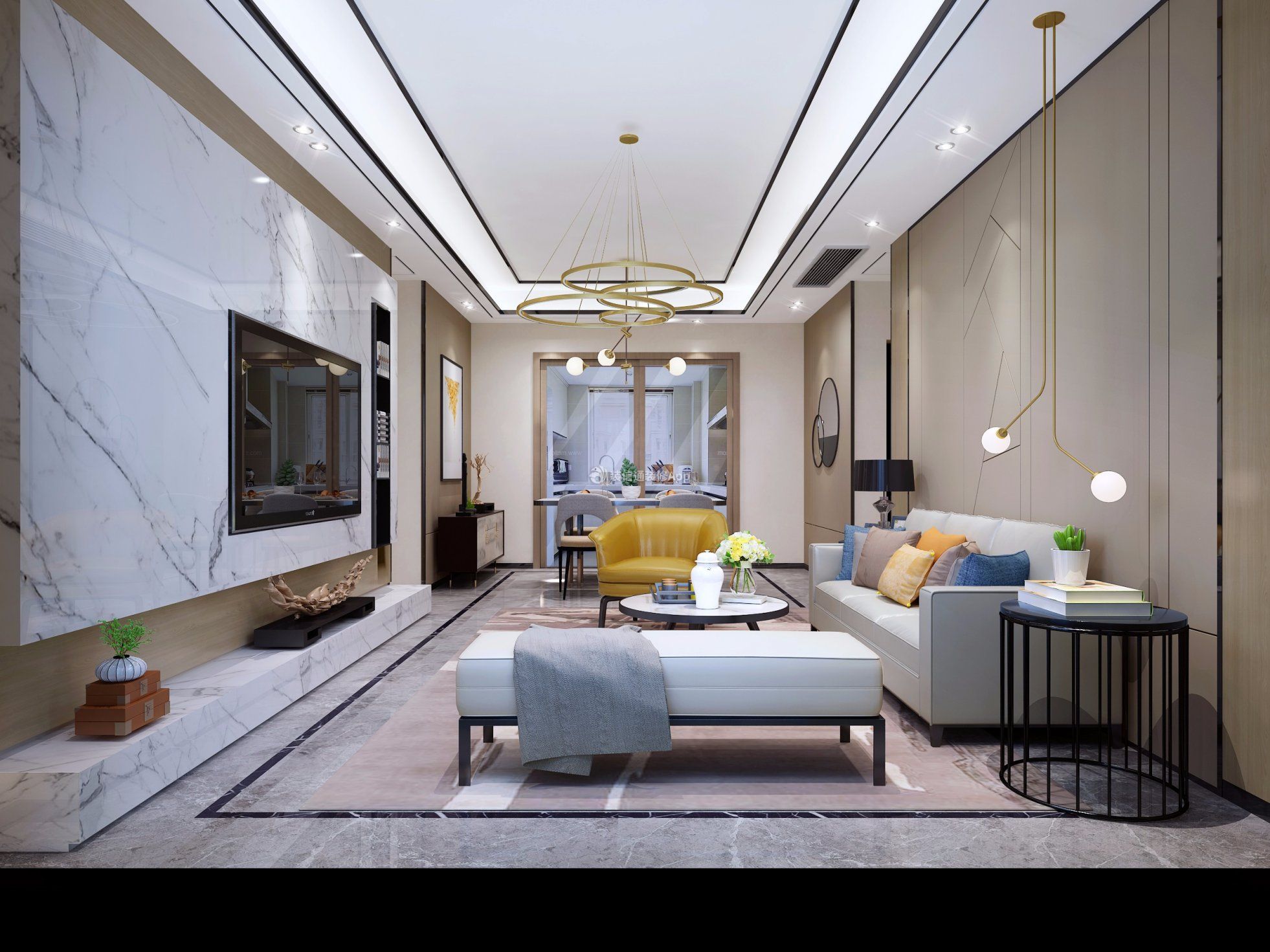 成都公园1898轻奢风格110平米装修效果图案例