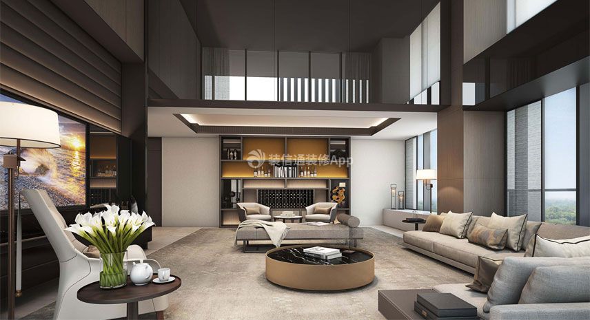 275平现代风格复式挑高客厅设计图