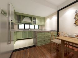 126平米田园风格三居室厨房餐桌装修效果图