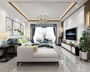 中式风格136平米三居室客厅沙发装修效果图