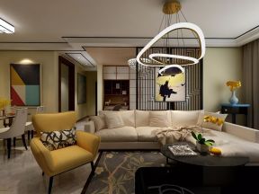 115平米日式风格三居室沙发背景墙装修设计效果图