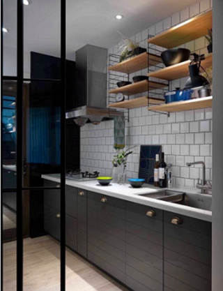 110平米现代简约厨房搁板置物架设计图