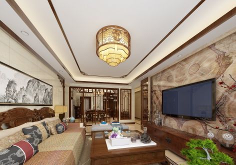 南宁桂西公路局中式风格135平三居室装修效果图