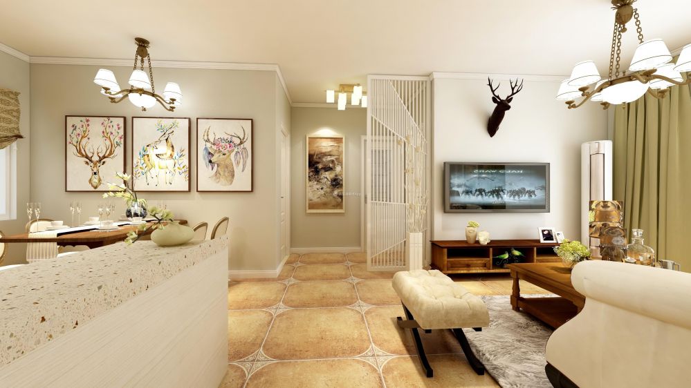 100平现代风格三居室客厅过道装修效果图