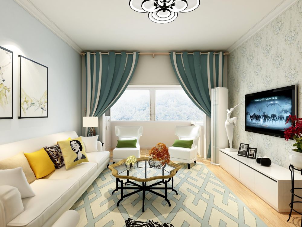 昆明筑友双河湾现代风格80平米设计方案 现代客厅窗帘效果图