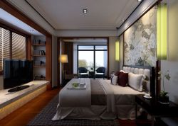 新中式风格245平米别墅卧室背景墙设计图片