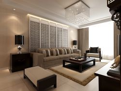 120平米现代中式风格三居室客厅沙发装修效果图