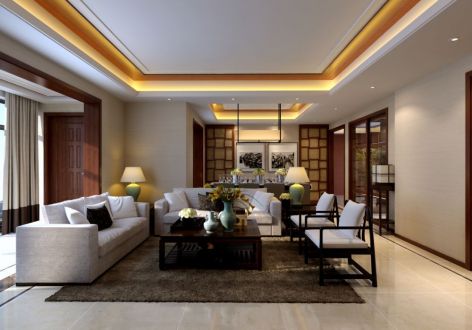 涪滨映像新中式风格120平米三居室装修案例