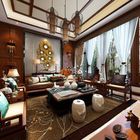510平米中式风格别墅客厅沙发装修效果图