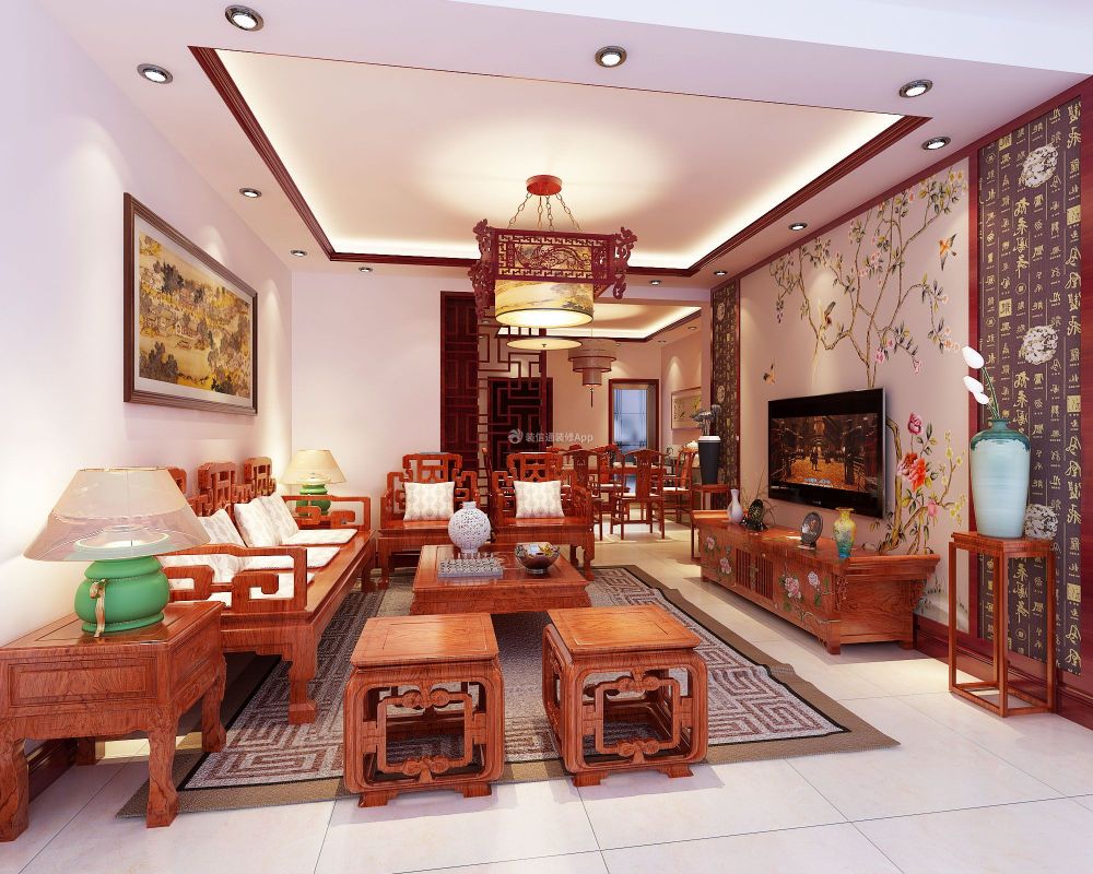 中式风格客厅背景墙装修效果图 中式风格客厅背景墙效果图 