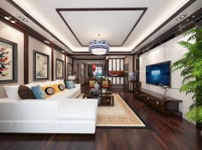 中式风格170平米四居室客厅背景墙装修效果图