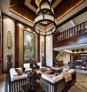 别墅227平东南亚风格客厅装修设计图