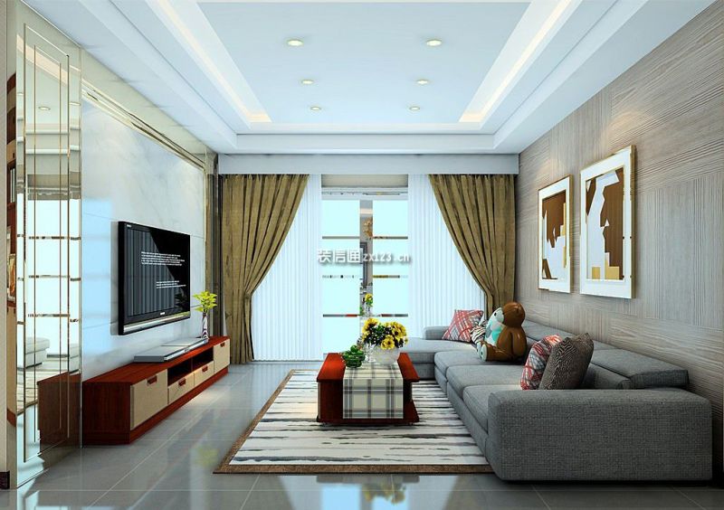 135平米二居室现代风格装修设计效果图案例
