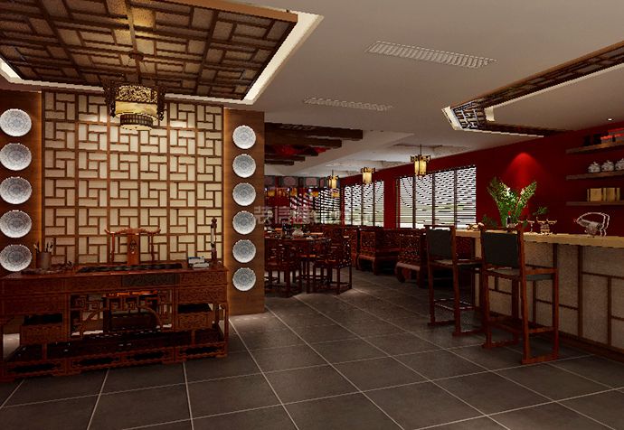 中式餐厅前台效果图 餐厅前台装修设计效果图 