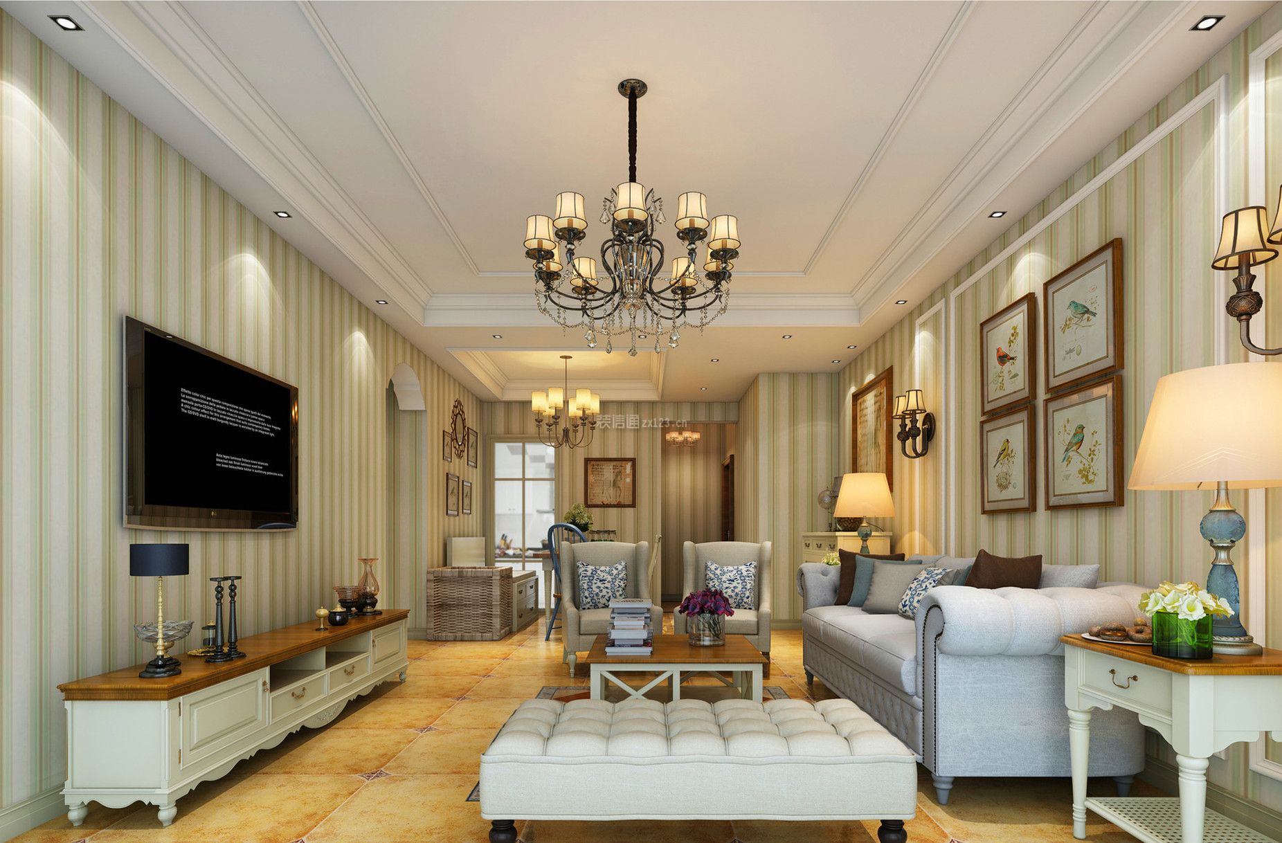 春上南滨126平米田园风格装修设计效果图