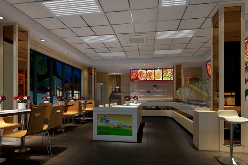 斗米乐快餐店现代风格300平装修效果图