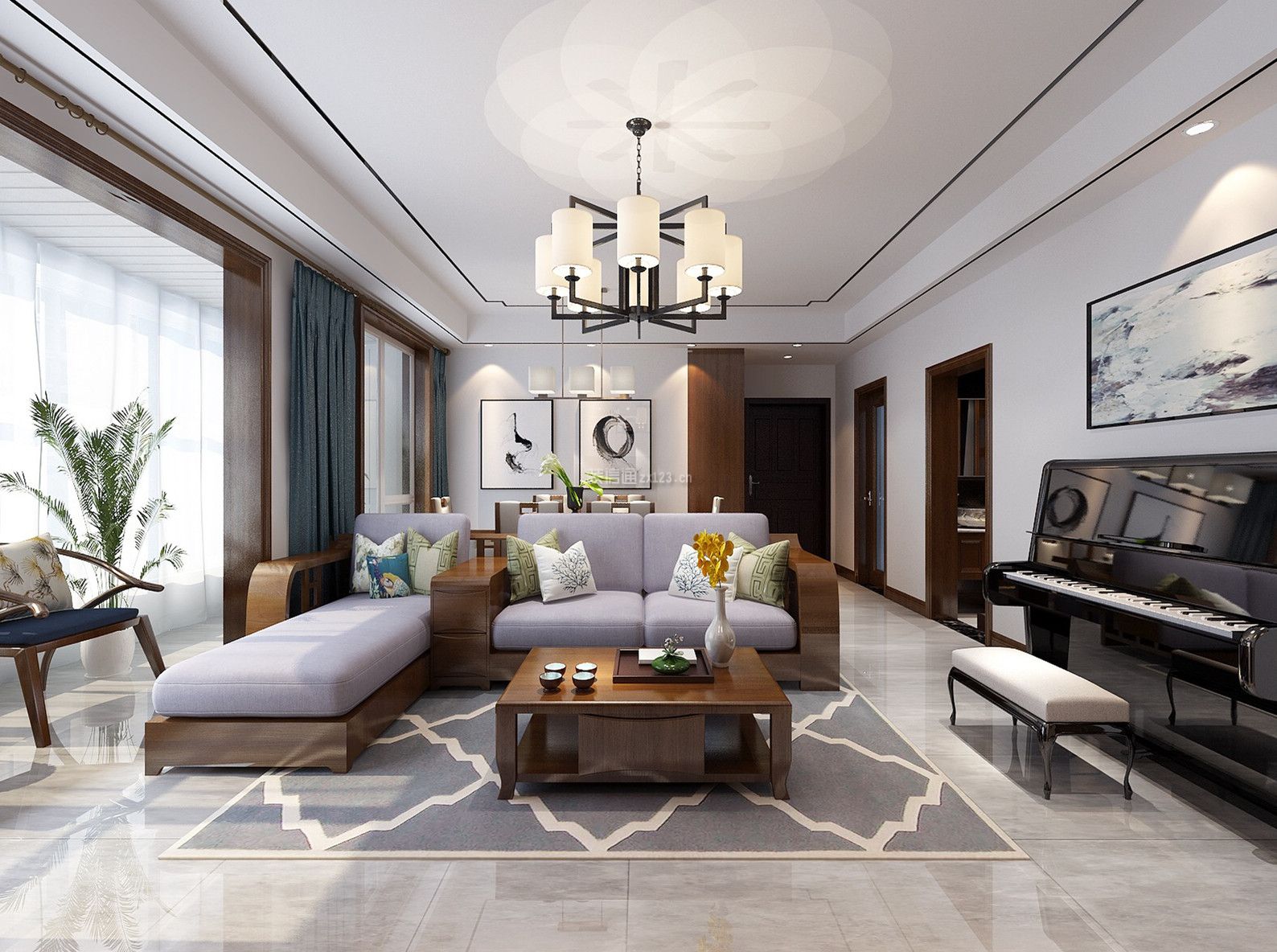 西安龙湖香醍蓝湾新中式风格118平米装修效果图案例