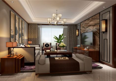 北京怡园中式风格109平米三居室装修效果图