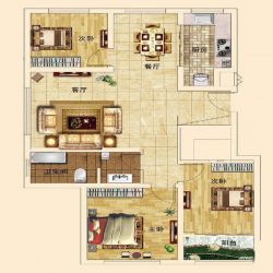 A户型，3室2厅1卫1厨，建筑面积：118.33㎡