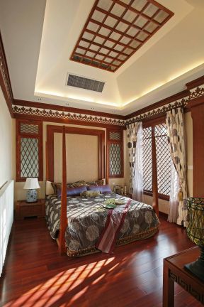 480平米东南亚风格别墅卧室背景墙装修效果图