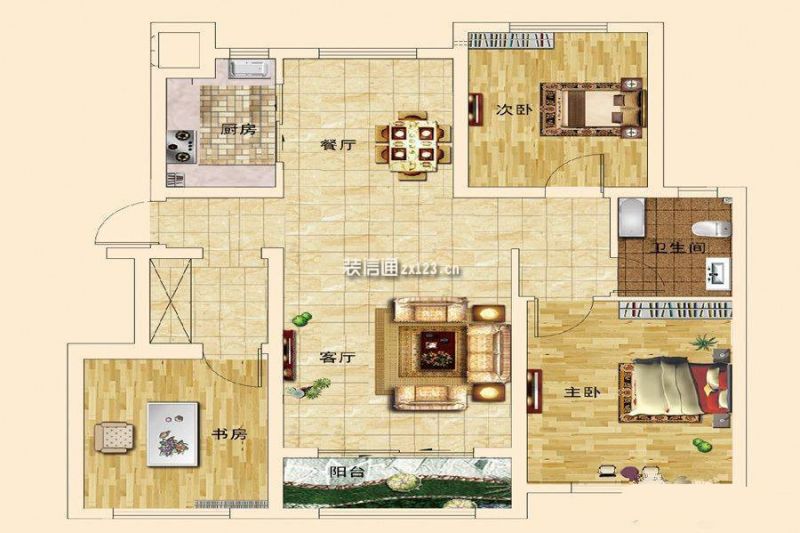 E户型，3室2厅1卫1厨，建筑面积：118.54㎡