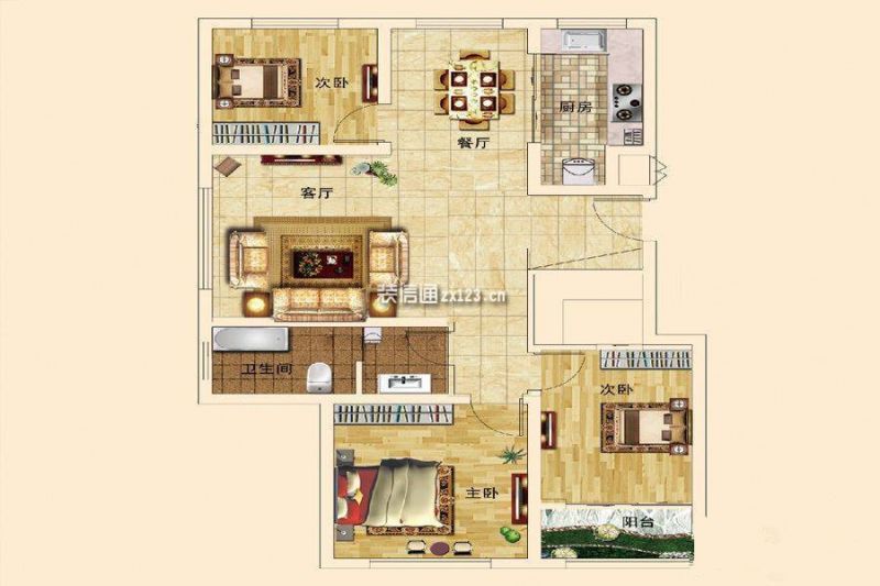 A户型，3室2厅1卫1厨，建筑面积：118.33㎡